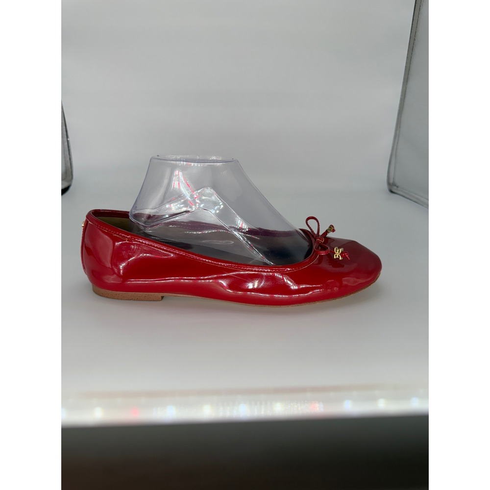Sam Edelman Felicia Red Patent Leather Ballet Flats Bow Gold Logo Size 10